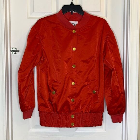 VICTORIAS SECRET SPORT RED SATIN BOMBER JACKET COAT/GOLD HARD WEAR Size Small - Picture 2 of 11